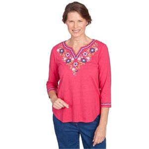 Alfred Dunner Pink Embroidered Blouse
